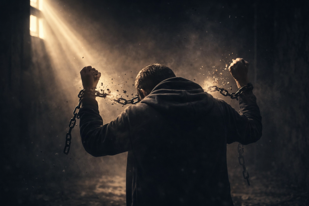 Imagem simbólica representando libertação espiritual e consciência despertando diante do medo religioso